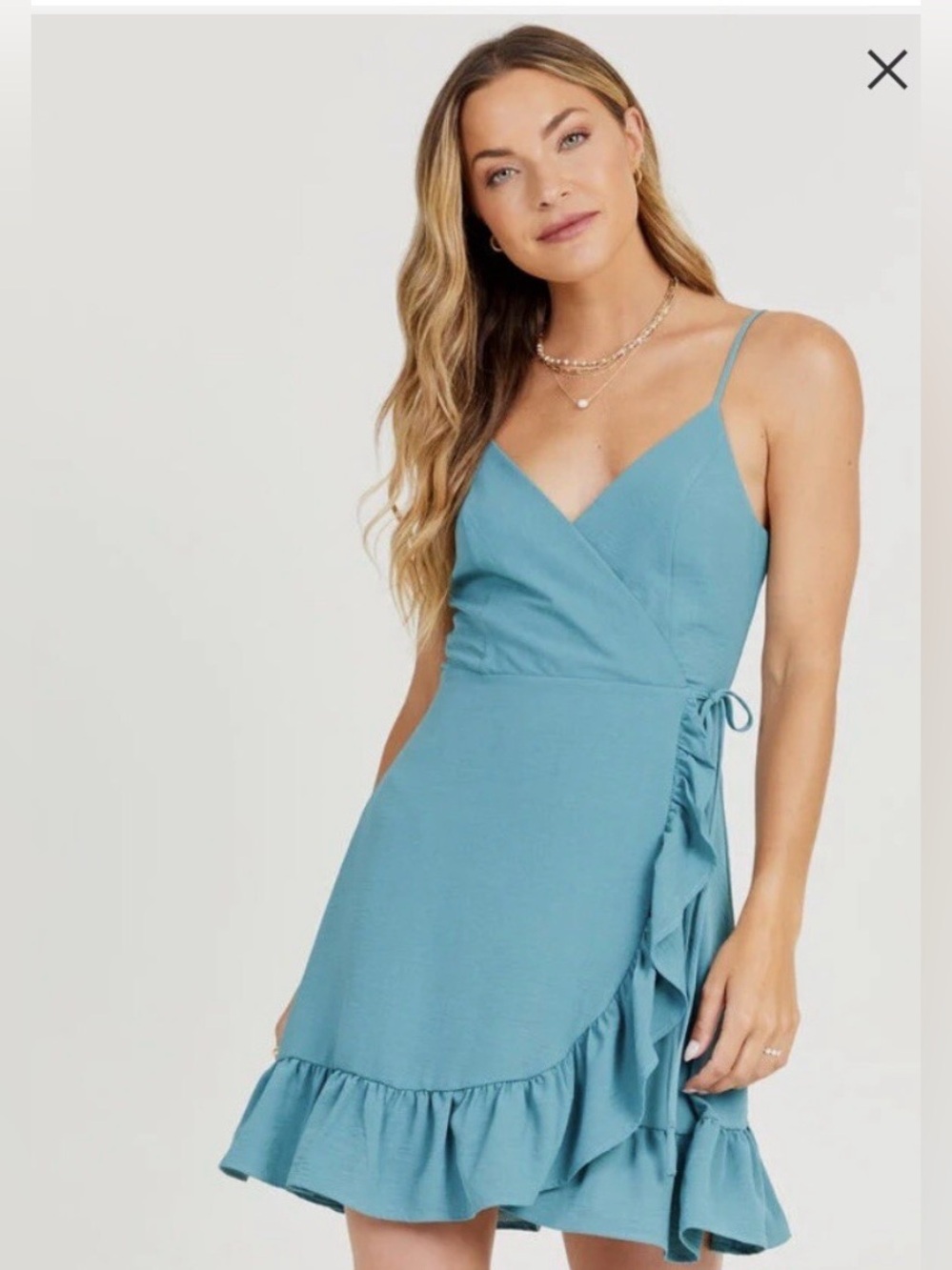 Altar’d State black Anabella spaghetti strap side tie ruffled mini wrap dress